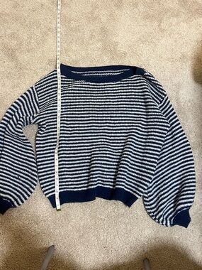 Striped Navy & White Crewneck Sweater - Women's Casual Knit